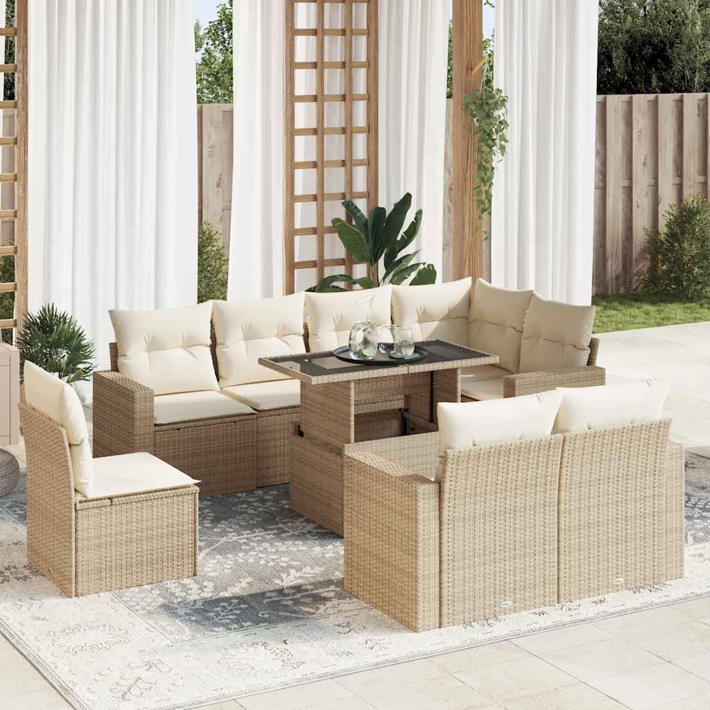 sofasæt til haven 9 dele med hynder polyrattan beige