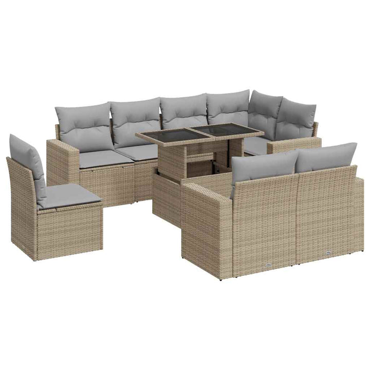 sofasæt til haven 9 dele med hynder polyrattan beige