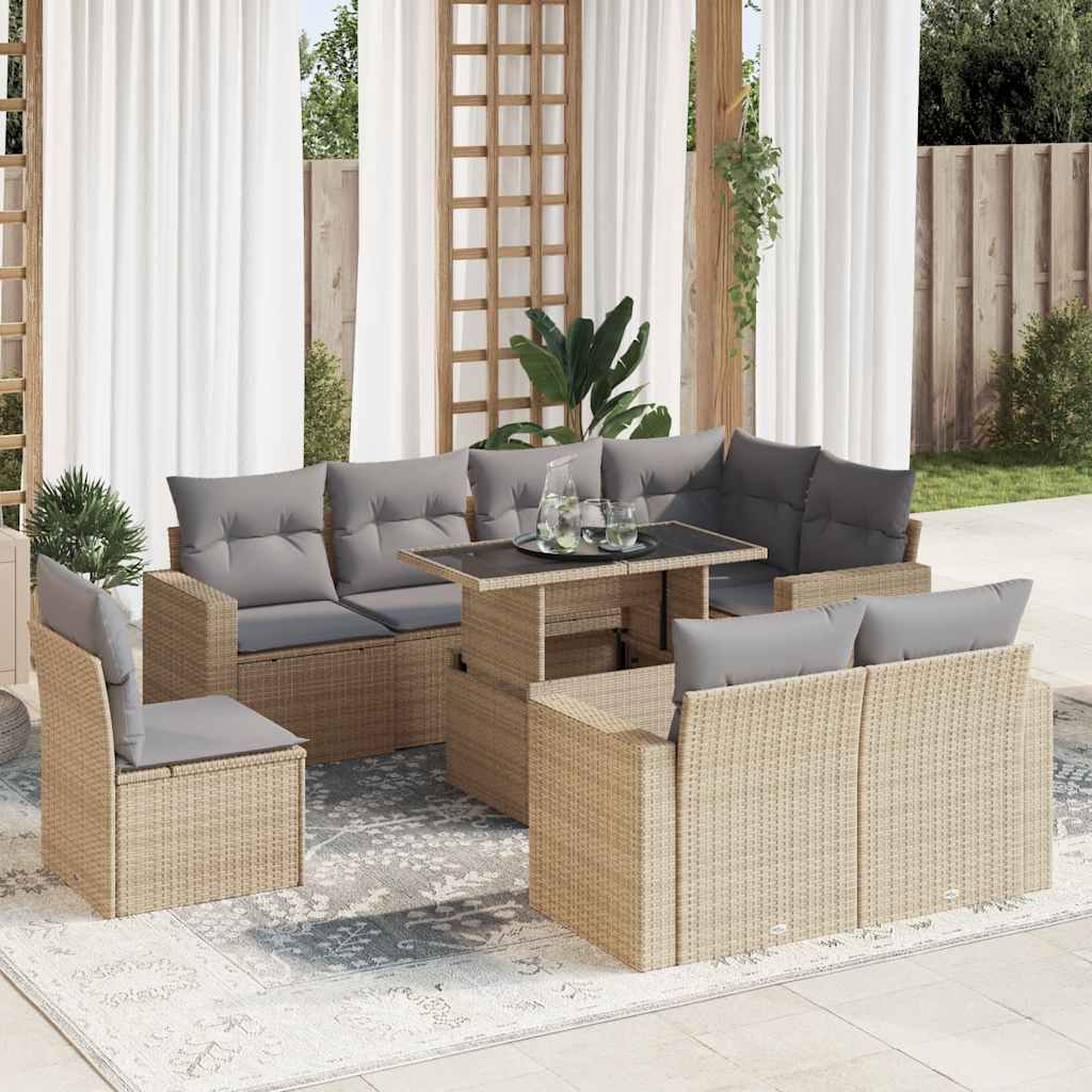 sofasæt til haven 9 dele med hynder polyrattan beige