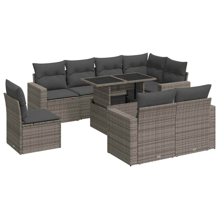 sofasæt til haven 9 dele med hynder polyrattan grå