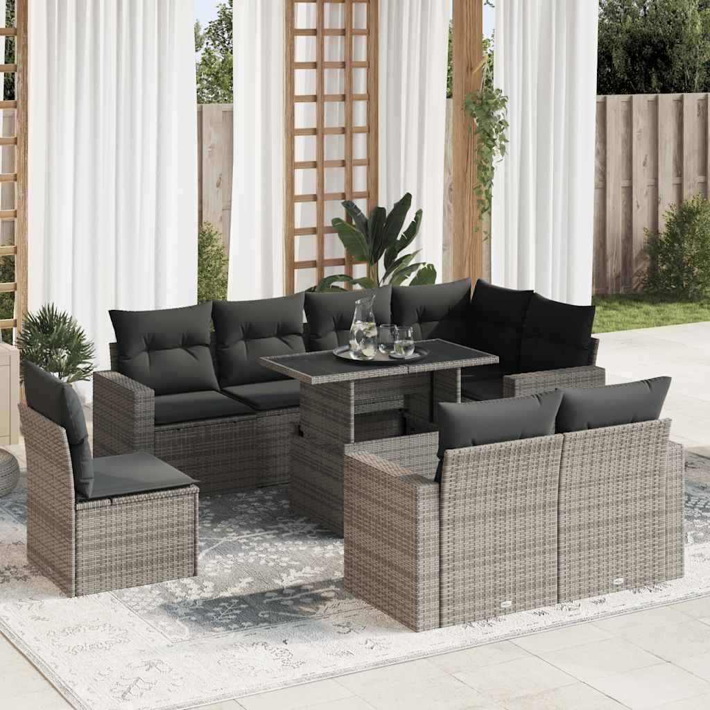 sofasæt til haven 9 dele med hynder polyrattan grå
