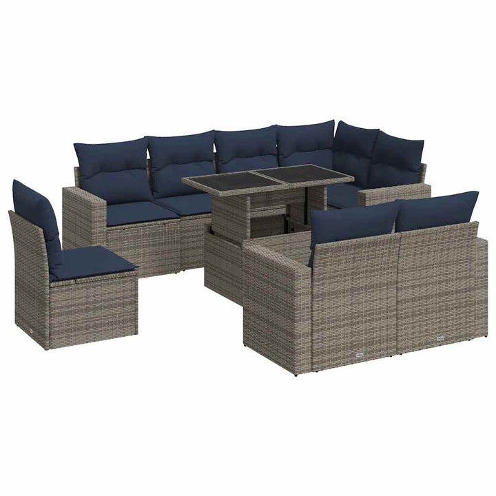 sofasæt til haven 9 dele med hynder polyrattan akacietræ grå