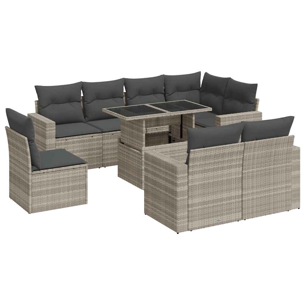 sofasæt til haven 9 dele med hynder polyrattan lysegrå