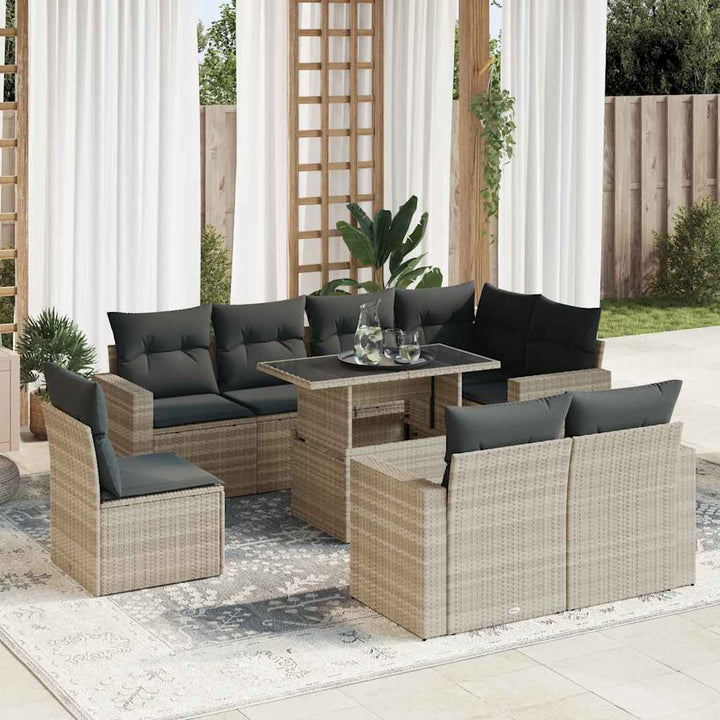 sofasæt til haven 9 dele med hynder polyrattan lysegrå