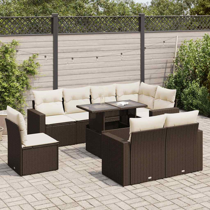 sofasæt til haven 9 dele med hynder polyrattan brun