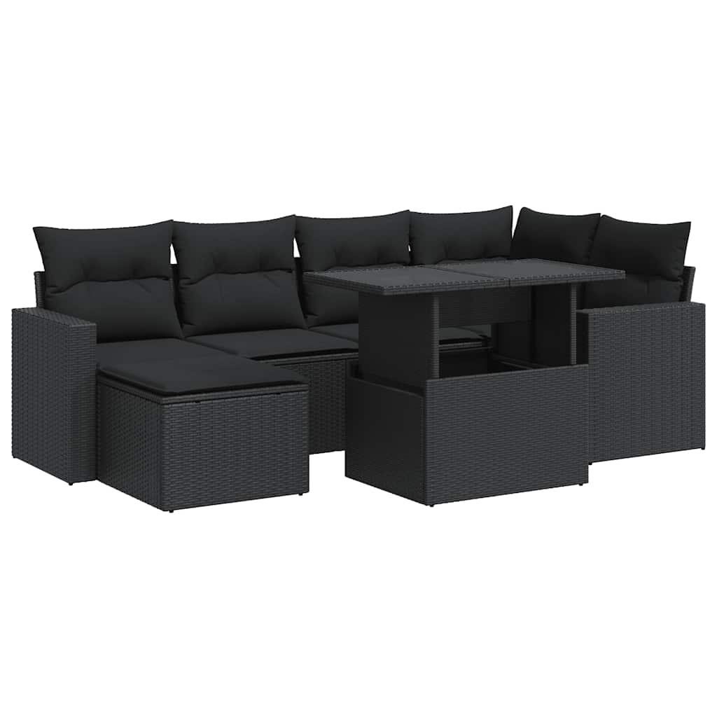 sofasæt til haven 7 dele med hynder polyrattan sort