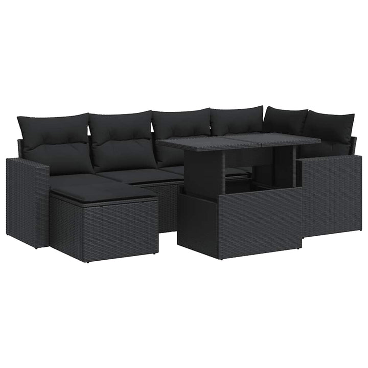 sofasæt til haven 7 dele med hynder polyrattan sort