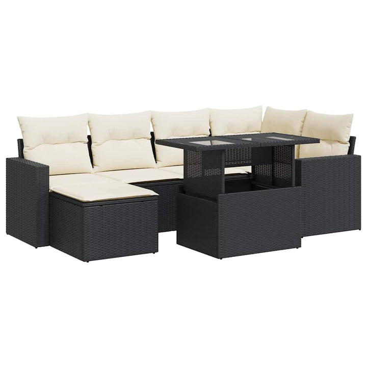 sofasæt til haven 7 dele med hynder polyrattan sort