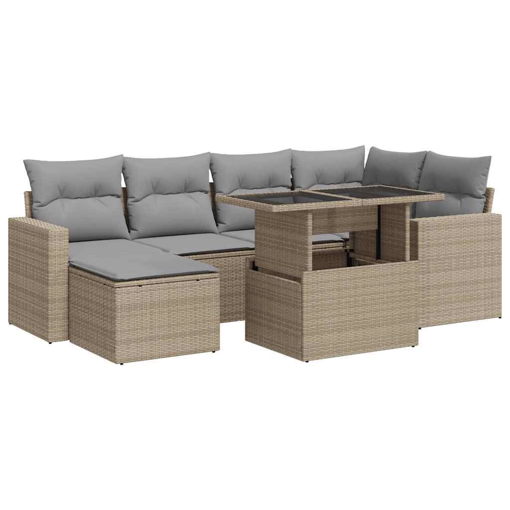 sofasæt til haven 7 dele med hynder polyrattan beige