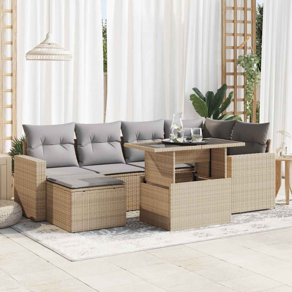 sofasæt til haven 7 dele med hynder polyrattan beige