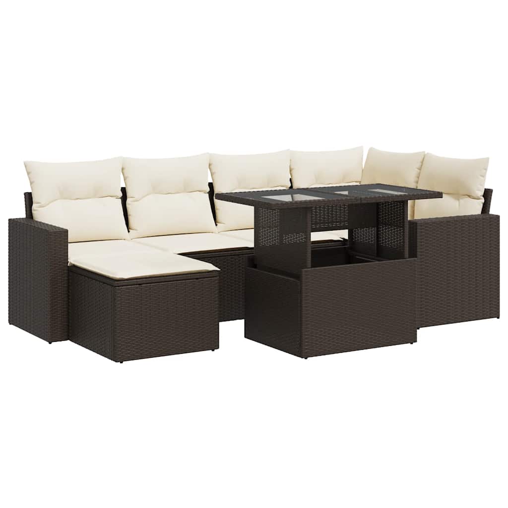 sofasæt til haven 7 dele med hynder polyrattan brun