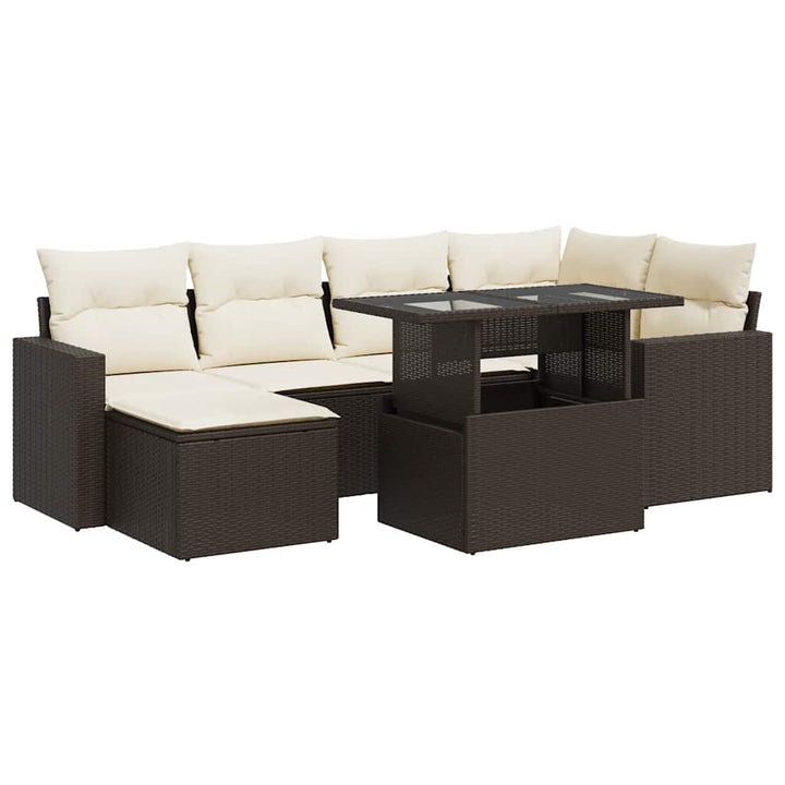 sofasæt til haven 7 dele med hynder polyrattan brun