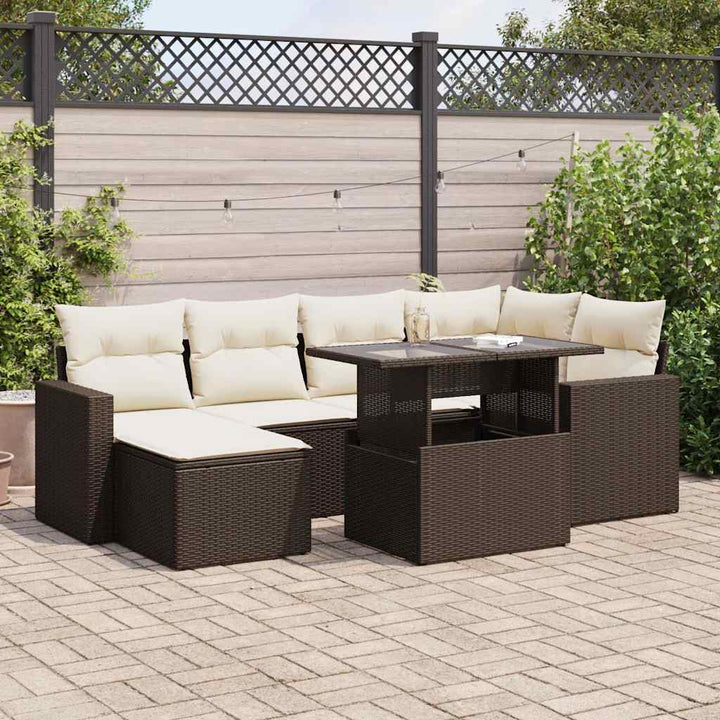 sofasæt til haven 7 dele med hynder polyrattan brun