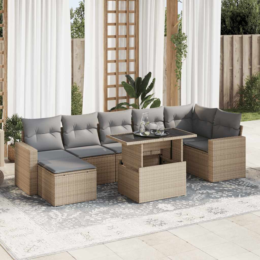 sofasæt til haven 8 dele med hynder polyrattan beige