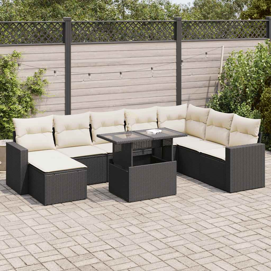 sofasæt til haven 9 dele med hynder polyrattan sort