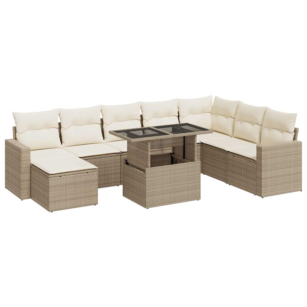 sofasæt til haven 9 dele med hynder polyrattan beige