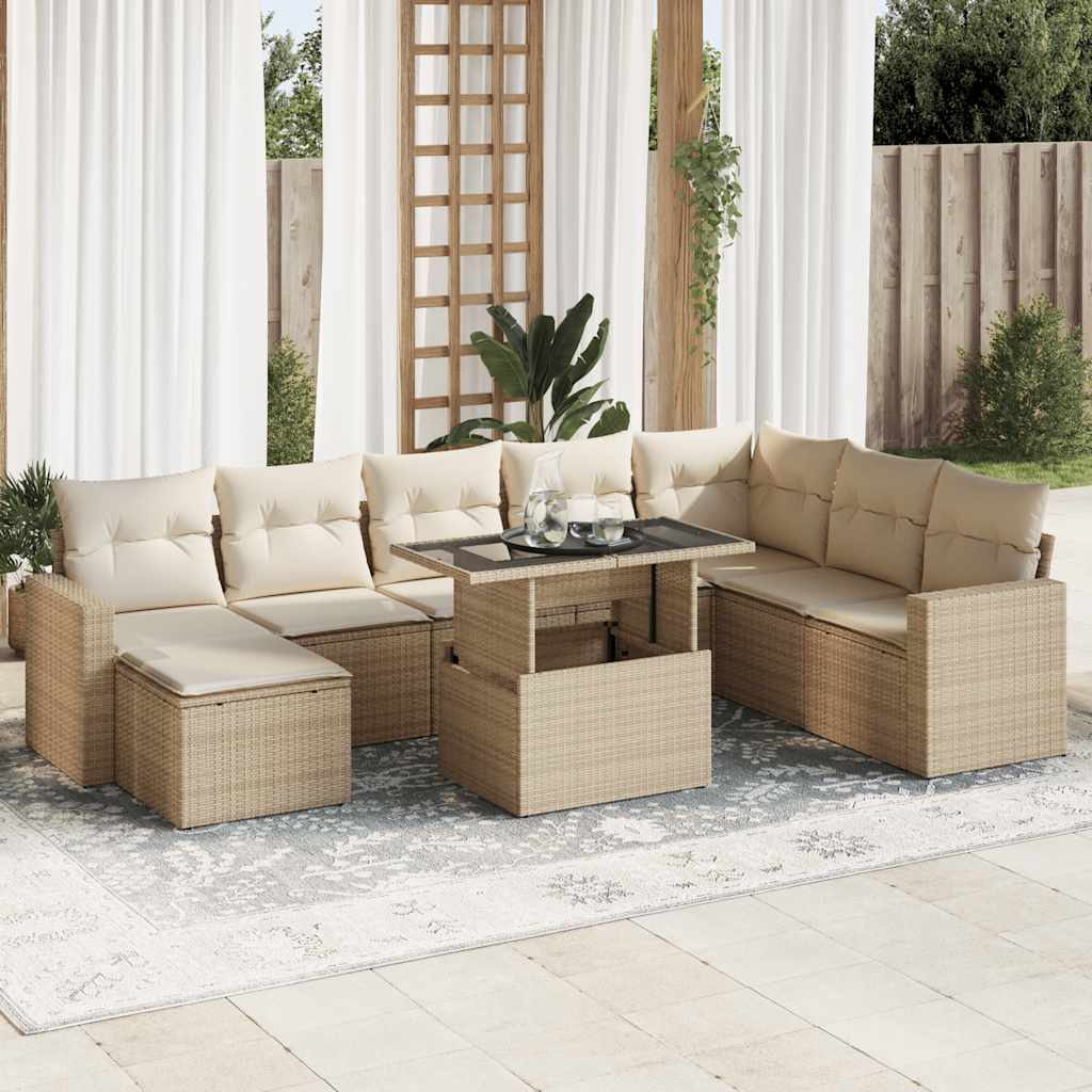 sofasæt til haven 9 dele med hynder polyrattan beige