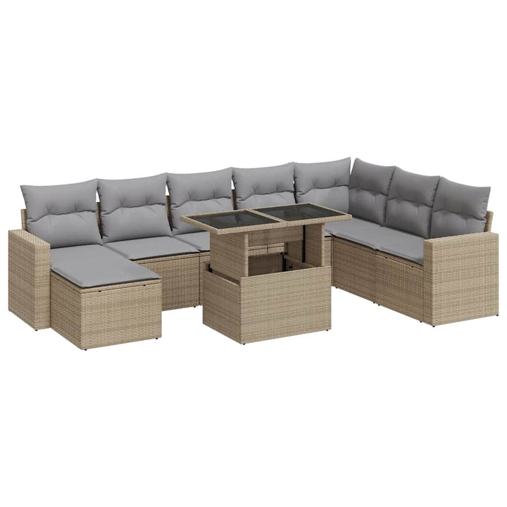 sofasæt til haven 9 dele med hynder polyrattan beige