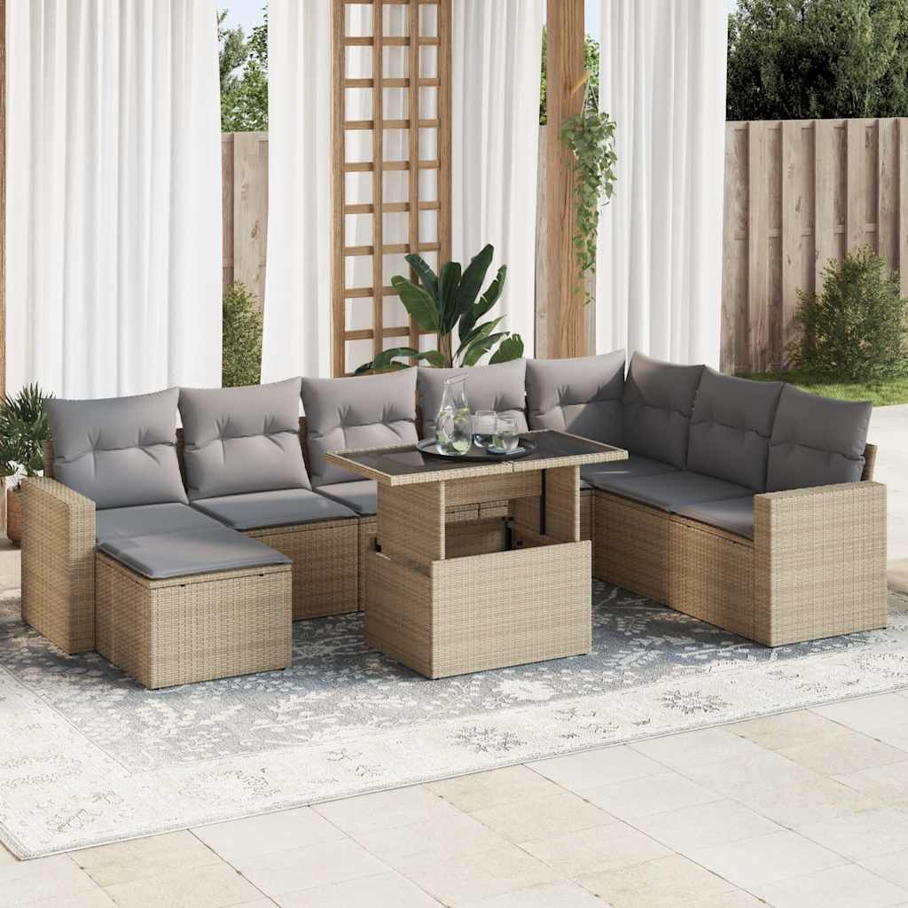 sofasæt til haven 9 dele med hynder polyrattan beige