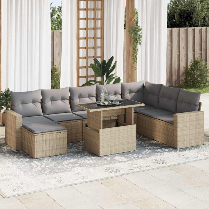 sofasæt til haven 9 dele med hynder polyrattan beige