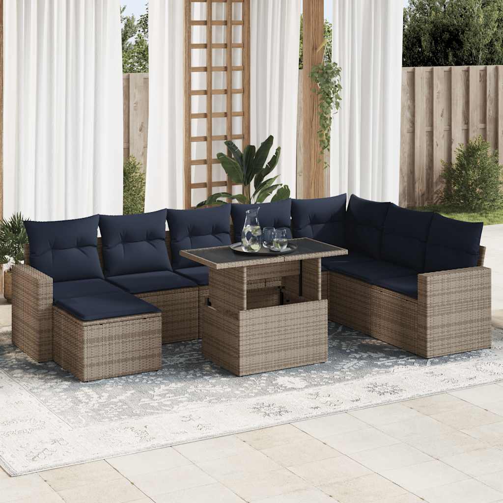 sofasæt til haven 9 dele med hynder polyrattan akacietræ grå