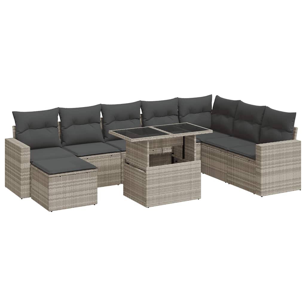 sofasæt til haven 9 dele med hynder polyrattan lysegrå