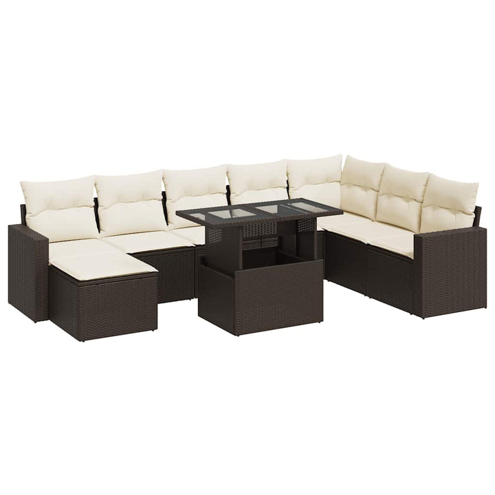 sofasæt til haven 9 dele med hynder polyrattan brun