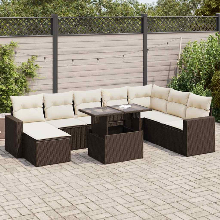 sofasæt til haven 9 dele med hynder polyrattan brun