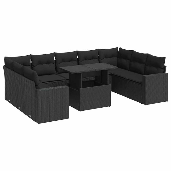 sofasæt til haven 10 dele med hynder polyrattan sort
