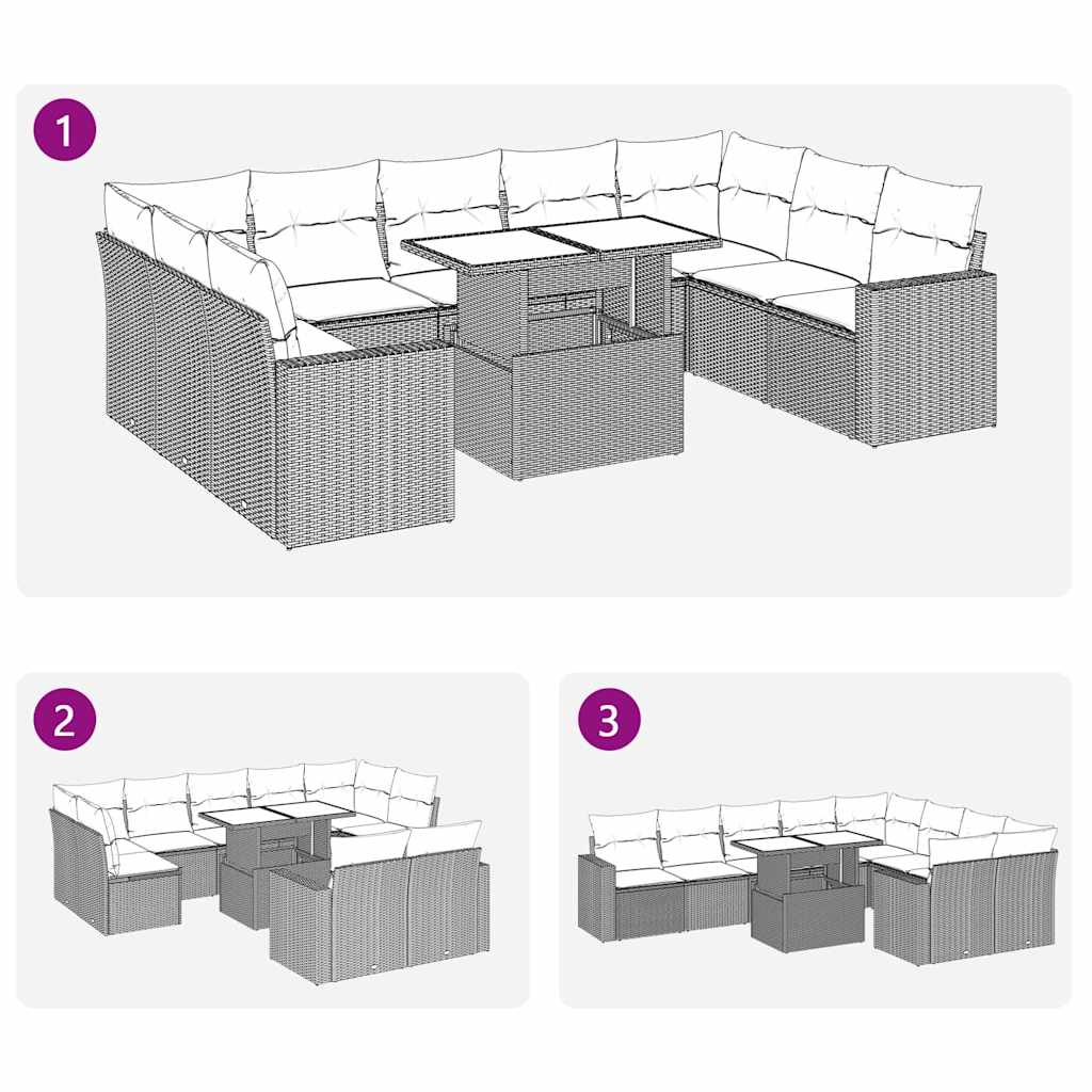 sofasæt til haven 10 dele med hynder polyrattan sort