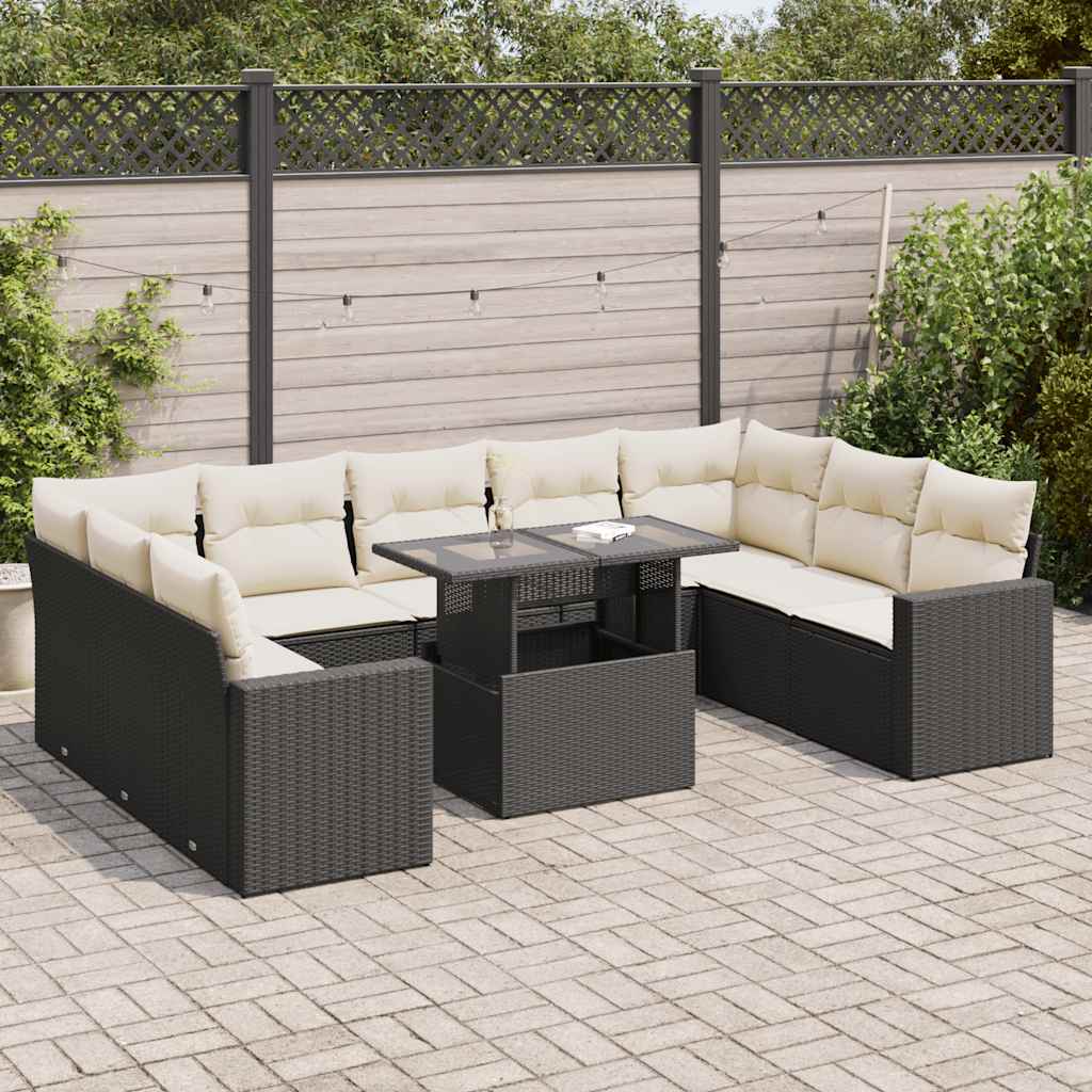sofasæt til haven 10 dele med hynder polyrattan sort