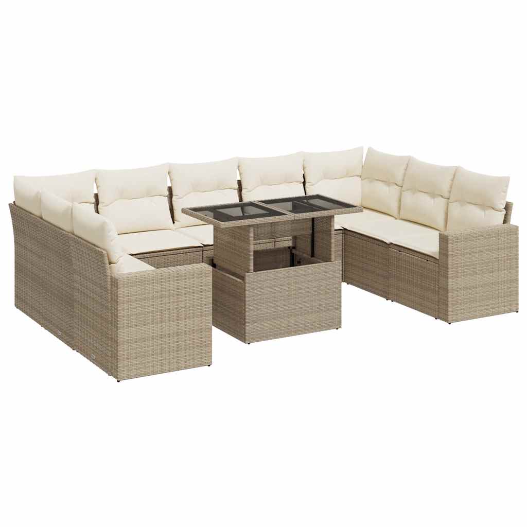sofasæt til haven 10 dele med hynder polyrattan beige