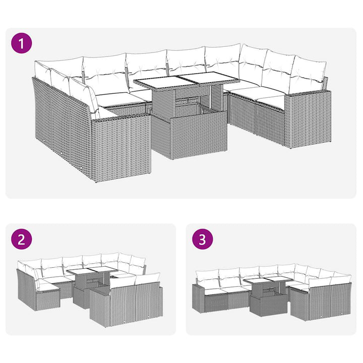 sofasæt til haven 10 dele med hynder polyrattan beige