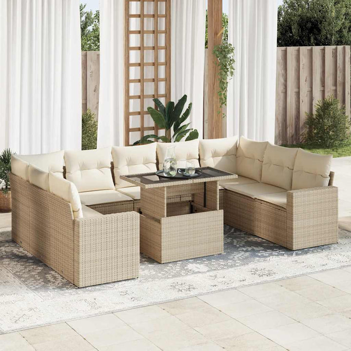 sofasæt til haven 10 dele med hynder polyrattan beige