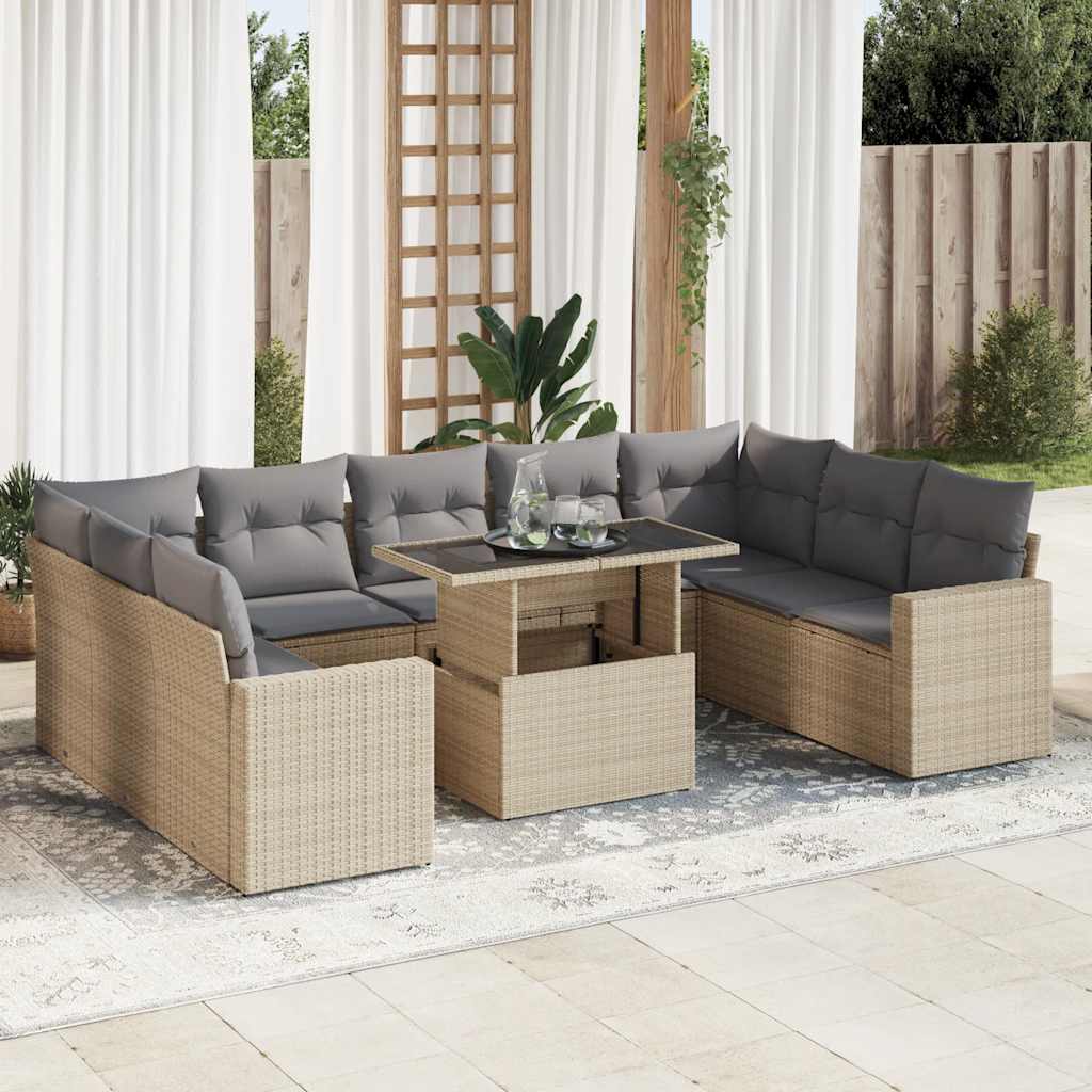 sofasæt til haven 10 dele med hynder polyrattan beige