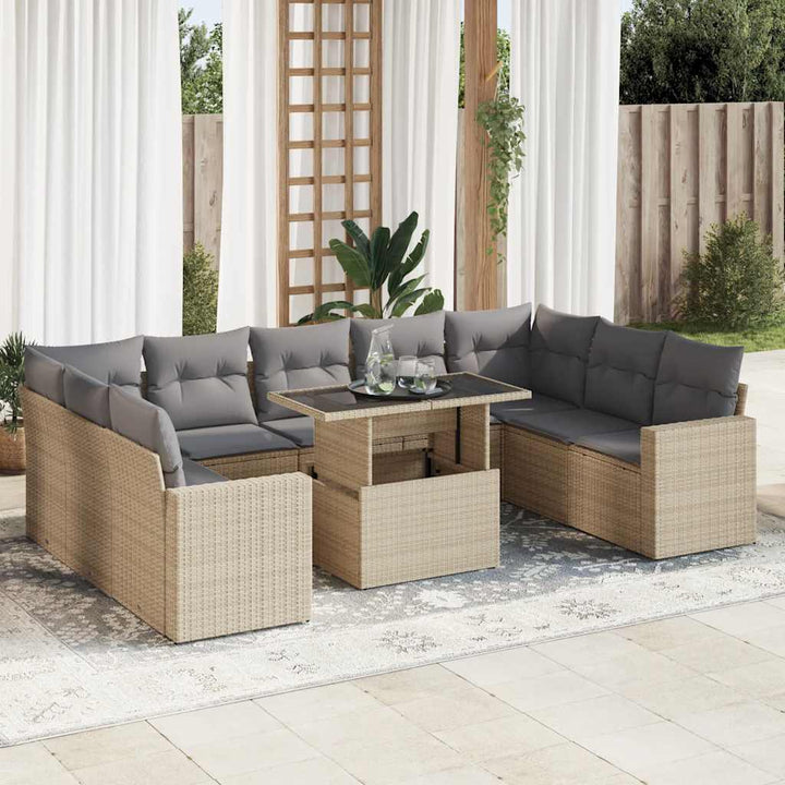 sofasæt til haven 10 dele med hynder polyrattan beige