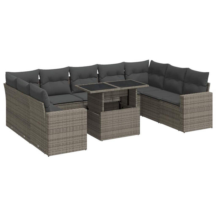 sofasæt til haven 10 dele med hynder polyrattan grå