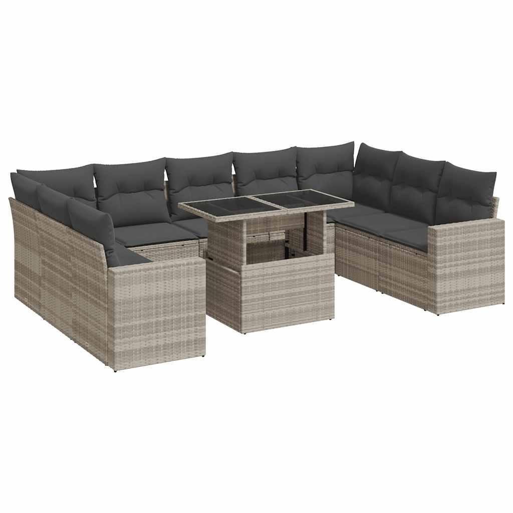 sofasæt til haven 10 dele med hynder polyrattan lysegrå