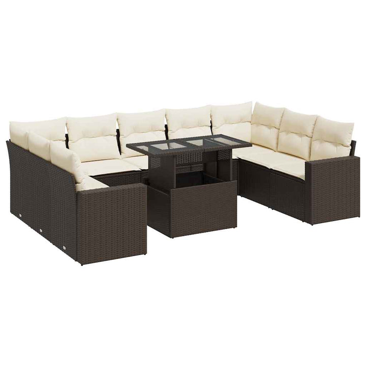 sofasæt til haven 10 dele med hynder polyrattan brun