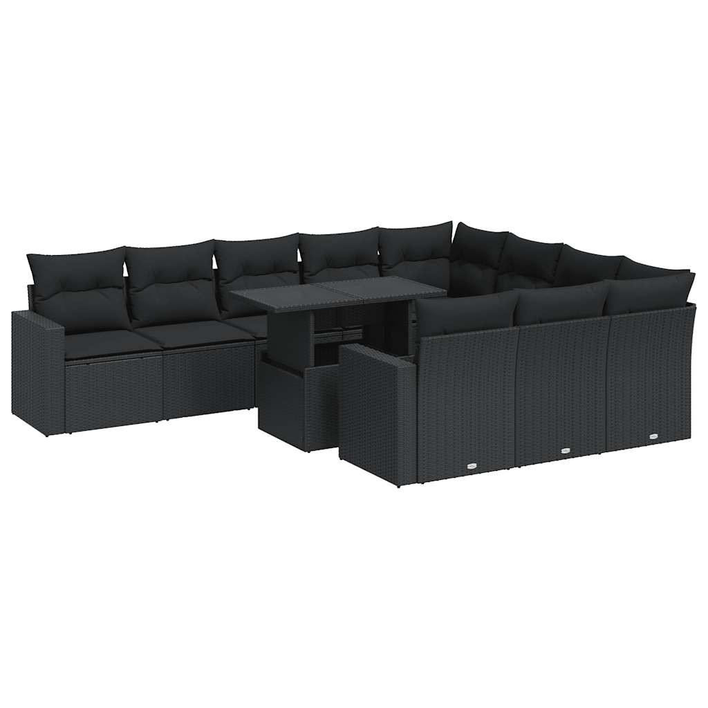 sofasæt til haven 11 dele med hynder polyrattan sort