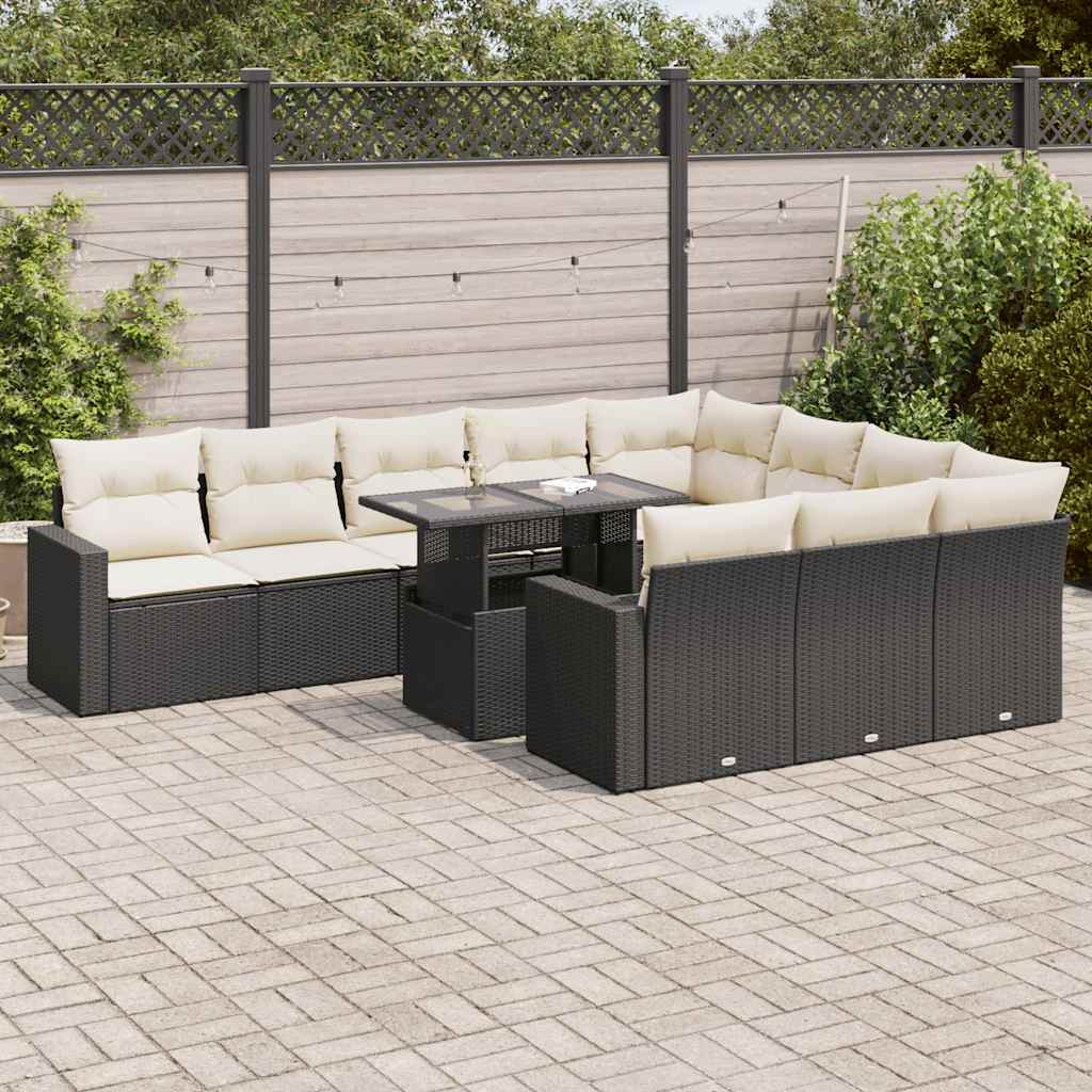 sofasæt til haven 11 dele med hynder polyrattan sort
