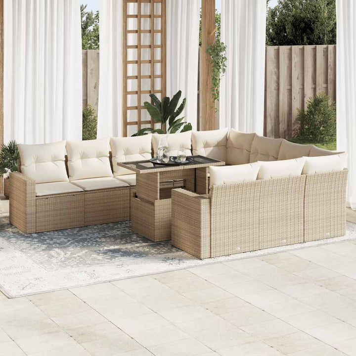 sofasæt til haven 11 dele med hynder polyrattan beige