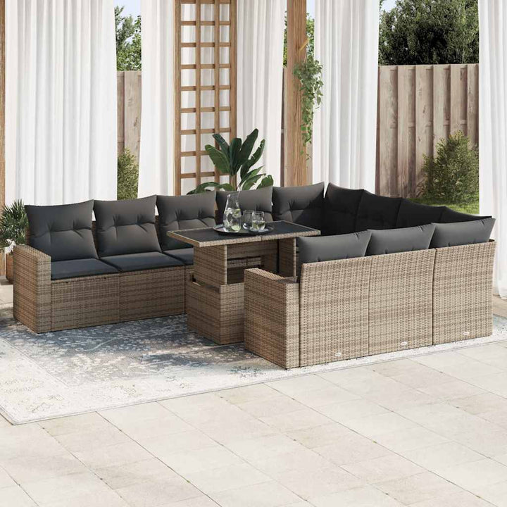loungesæt til haven 11 dele med hynder polyrattan grå