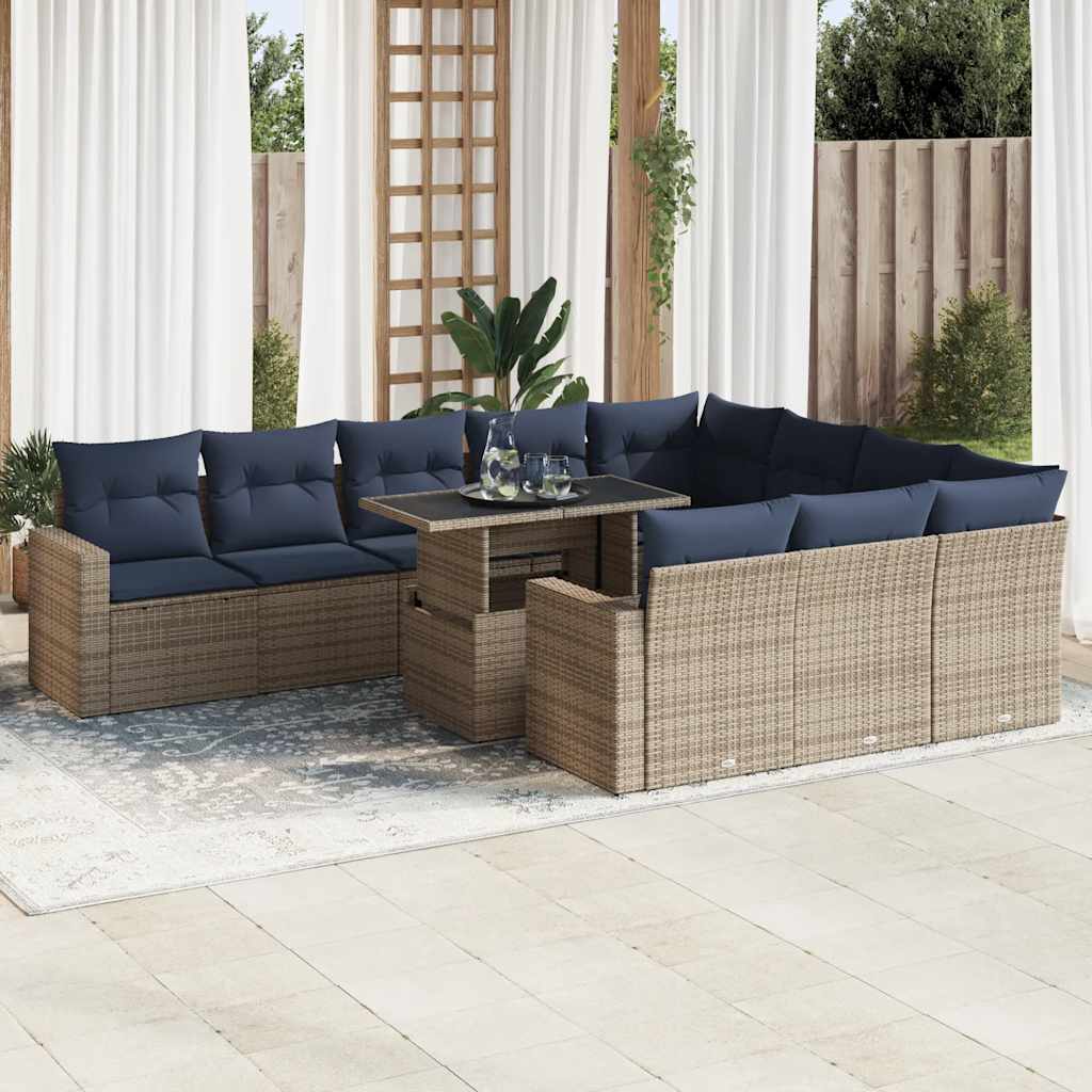 sofasæt til haven 11 dele med hynder polyrattan akacietræ grå