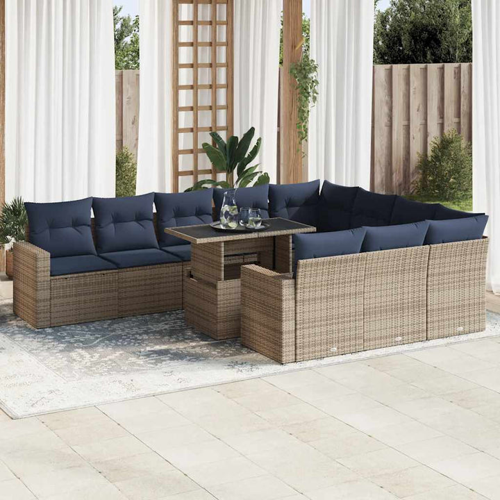sofasæt til haven 11 dele med hynder polyrattan akacietræ grå