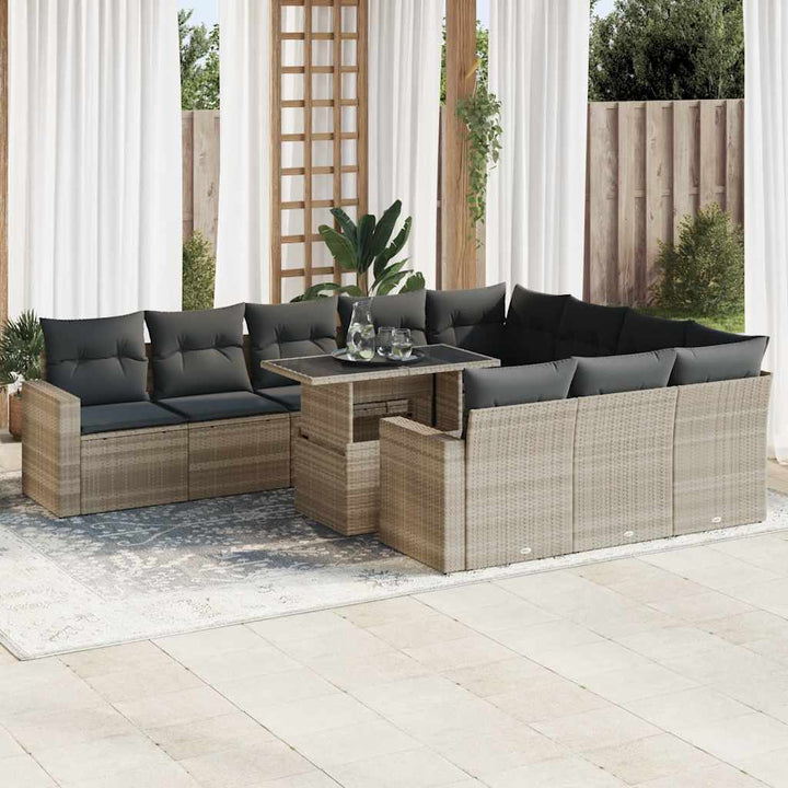 loungesæt til haven 11 dele med hynder polyrattan grå
