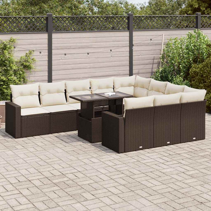 loungesæt til haven 11 dele med hynder polyrattan brun