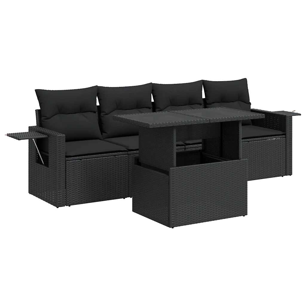 sofasæt til haven 5 dele med hynder polyrattan sort
