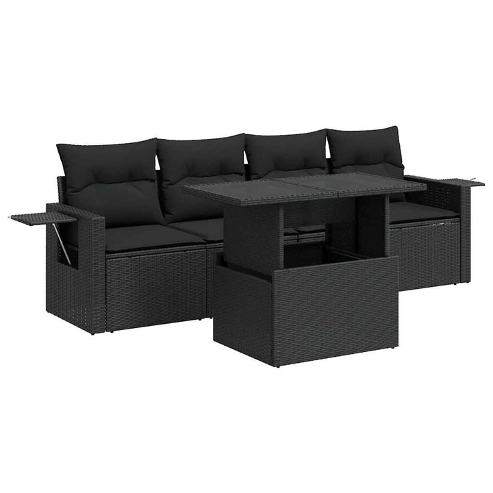 sofasæt til haven 5 dele med hynder polyrattan sort