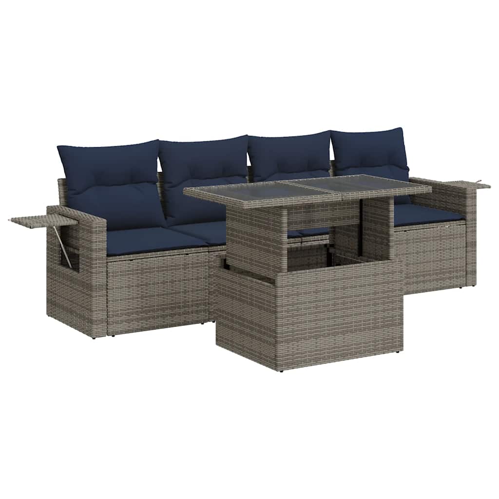 sofasæt til haven 5 dele med hynder polyrattan grå